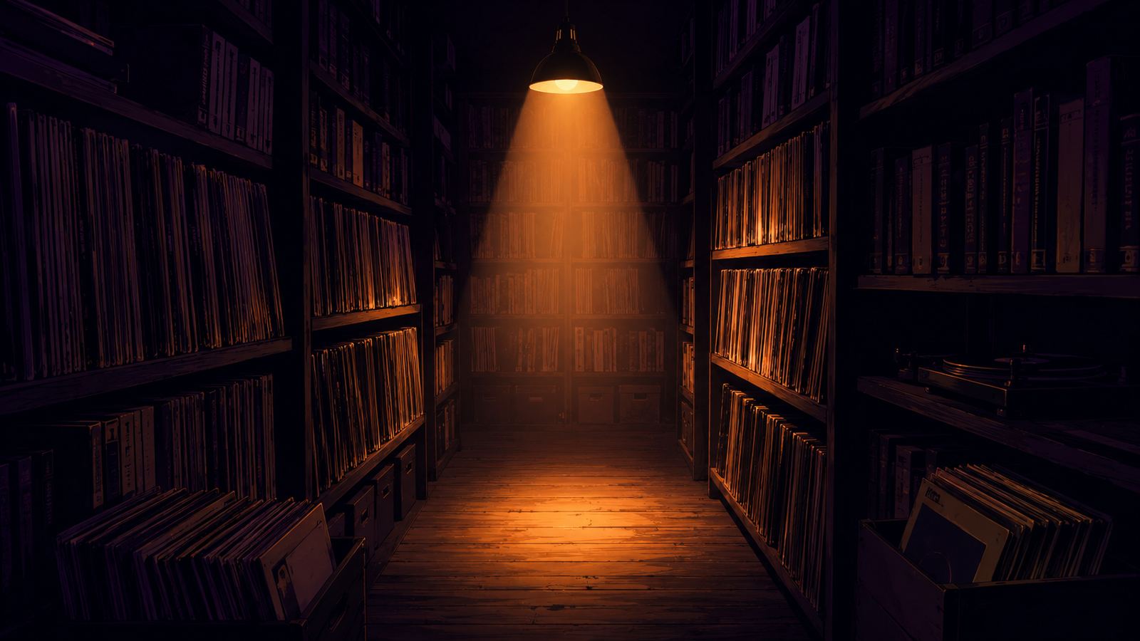 The Library — shelves in a warm-lit room