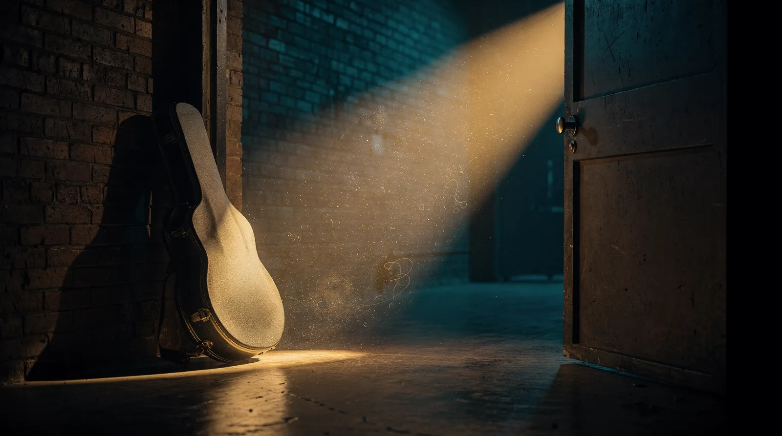 A stage door standing open at night